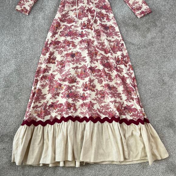 RARE Vintage 60's 70's Gunne Sax Black Label Pink Toile Prairie Maxi Dress (XS) - Picture 13 of 16